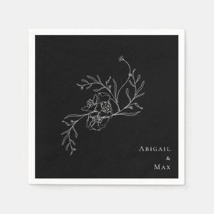 Elegant Vintage Floral B/W Wedding Cocktail  Napkin