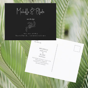 Elegant Vintage Floral Black Wedding Save the Date Postcard