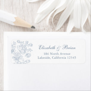 Elégant Vintage Floral Blue Script Mariage Adresse