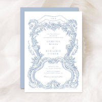 Elegant Vintage Floral Blue Toile Frame Wedding