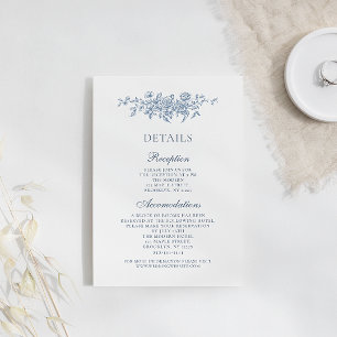 Elegant Vintage Floral Blue Wedding Details Enclosure Card