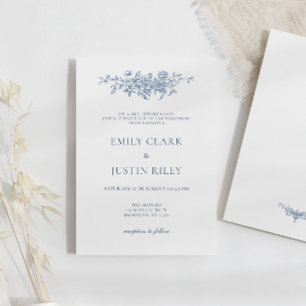 Elegant Vintage Floral Blue Wedding Invitation