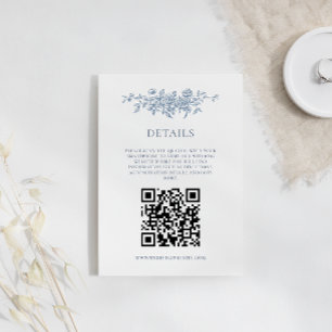 Elegant Vintage Floral Blue Wedding QRcode Details Enclosure Card