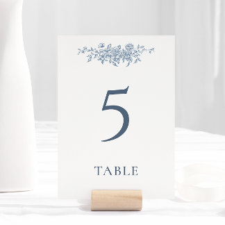 Elegant Vintage Floral Blue Wedding Table Number