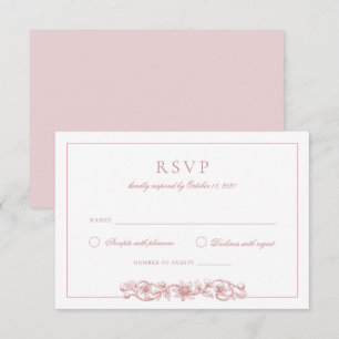 Elegant Vintage Floral Blush Pink Wedding RSVP Invitation