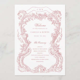Elegant Vintage Floral Blush Toile Frame Wedding Program