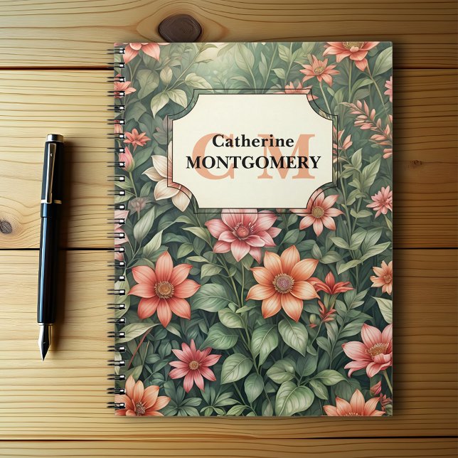 Elegant Vintage Floral Botanical Name and Initial Notebook (Creator Uploaded)