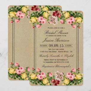 Elegant Vintage Floral Bridal Shower Invitations