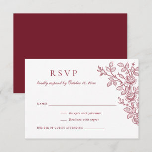 Elegant Vintage Floral Burgundy Wedding RSVP Invitation
