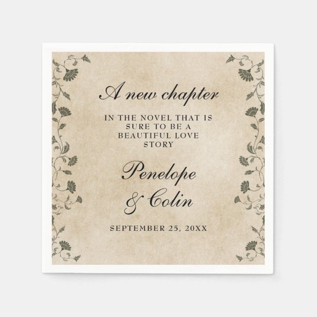 Elegant Vintage Floral Chic Library Wedding Napkin (Front)