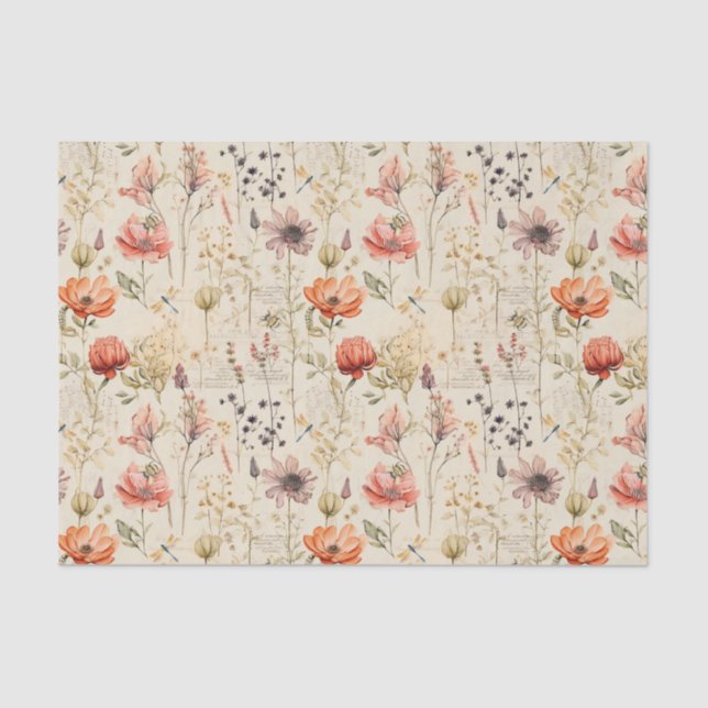 Elegant Vintage Floral Collage  Tissue Paper (Front)