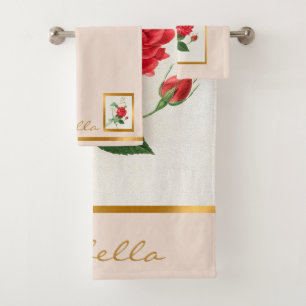 Elegant Vintage Floral Customize Colour And Text Bath Towel Set