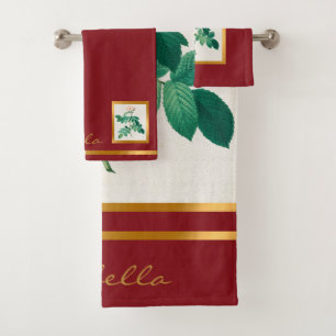 Elegant Vintage Floral Customize Colour And Text Bath Towel Set