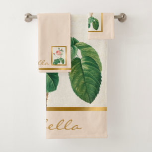 Elegant Vintage Floral Customize Colour And Text Bath Towel Set