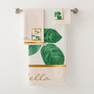 Elegant Vintage Floral Customize Colour And Text Bath Towel Set