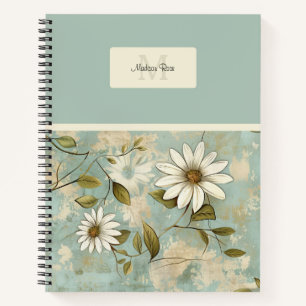 Elegant Vintage Floral Daisy Pattern Monogram Notebook