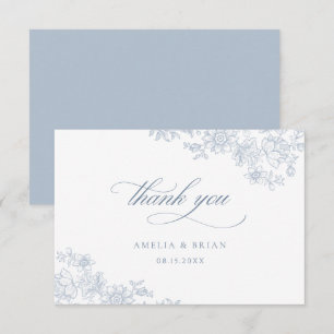 Elegant Vintage Floral Dusty Blue Script Wedding Thank You Card