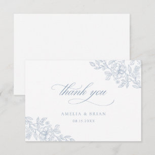 Elegant Vintage Floral Dusty Blue Script Wedding Thank You Card