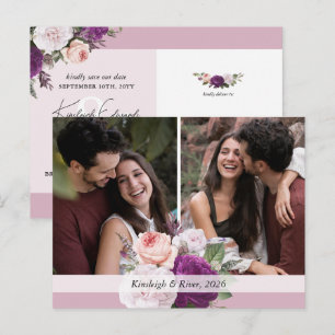 Elegant Vintage Floral Dusty Mauve Save The Date Announcement Postcard