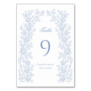 Elegant Vintage Floral Frame Dusty Blue Wedding Table Number
