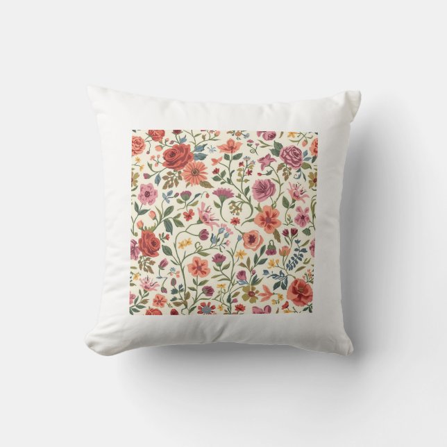 Elegant Vintage Floral Garden Pattern Throw Pillow (Front)