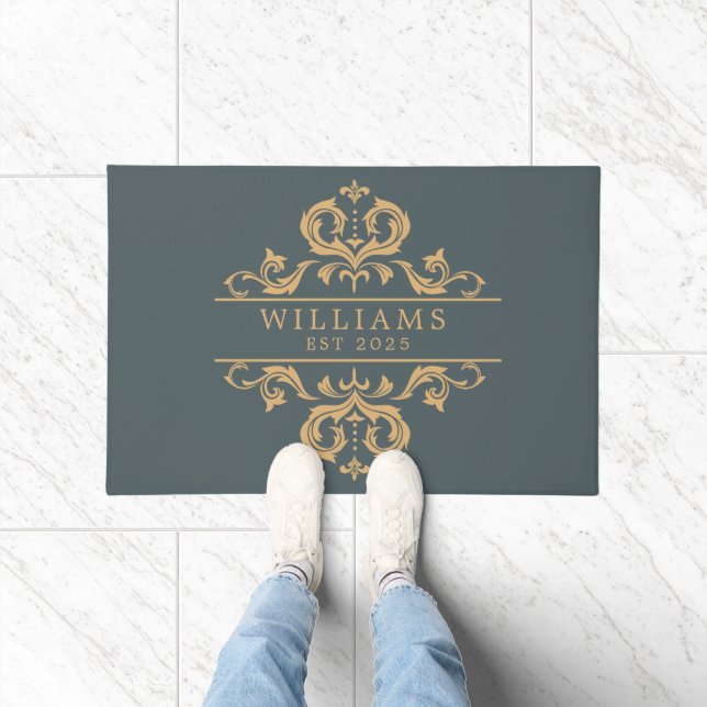 Elegant Vintage Floral Gold Monogram Doormat (Indoor)