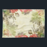 Elegant Vintage Floral Kitchen Towel<br><div class="desc">Vibrant bouquets of mixed flowers,  including pansies and daisies,  and heirloom roses in shades of deep pink are displayed on a lightly textured cream background with semi-transparent damask swirl overlay.</div>