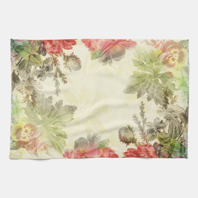 Elegant Vintage Floral Kitchen Towel (Horizontal)