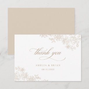 Elegant Vintage Floral Lace Neutral Script Wedding Thank You Card