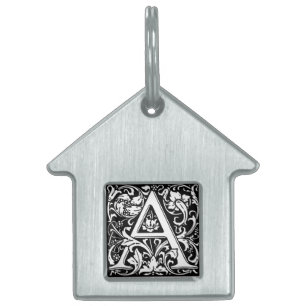 Elegant Vintage Floral Letter A Monogram Pet ID Tag