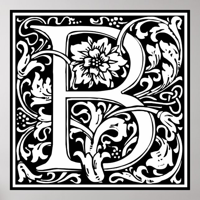 Elegant Vintage Floral Letter B Monogram Poster (Front)