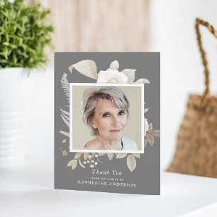 Elegant Vintage Floral Memorial Photo Thank You Card