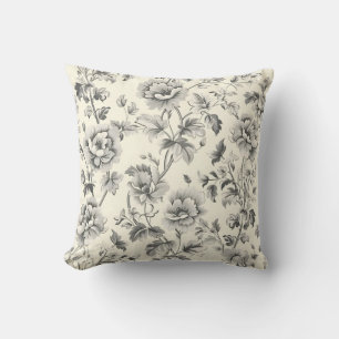 Elegant Vintage Floral Monochrome Pattern Throw Pillow