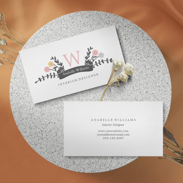 Elegant Vintage Floral Monogram Business Card (Creator Uploaded)