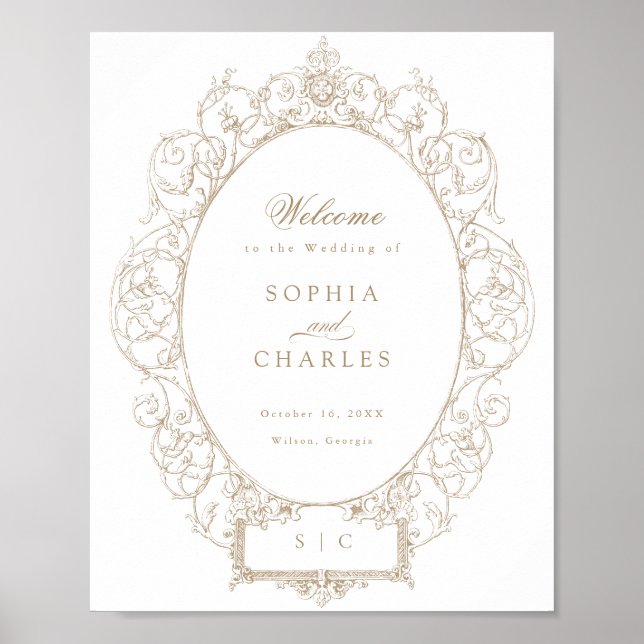 Elegant Vintage Floral Ornament Wedding Welcome Poster (Front)