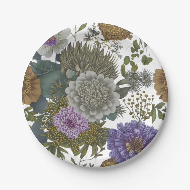Elegant Vintage Floral Paper Plates (Front)