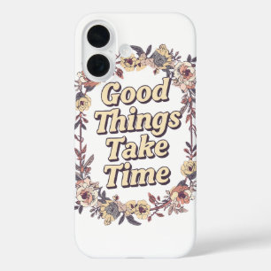 Elegant Vintage Floral Patience Quote iPhone 16 Case