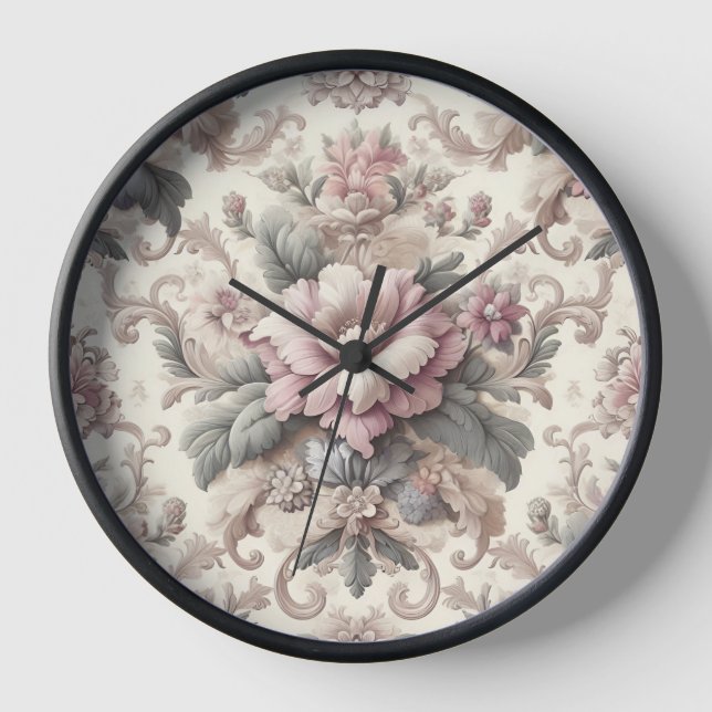 Elegant Vintage Floral Pattern Clock (Front)