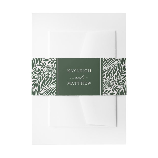 Elegant Vintage Floral Pattern | Green Wedding Invitation Belly Band (Front Example)