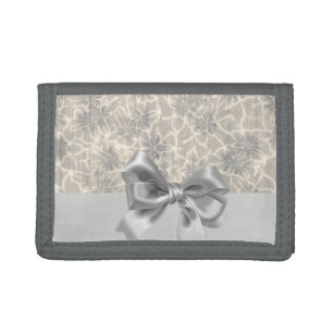 Elegant Vintage Floral Pattern-Grey Bow Tri-fold Wallet