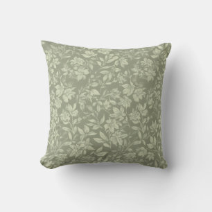 Elegant Vintage Floral Pattern Sage Green Throw Pillow