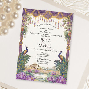 Elegant Vintage Floral Peacock Indian Wedding Invitation