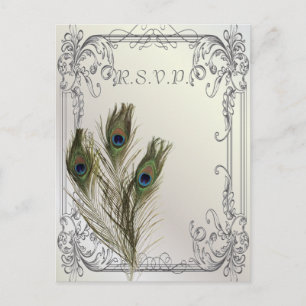 elegant vintage floral peacock wedding RSVP Invitation Postcard