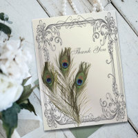 elegant vintage floral peacock wedding thank You