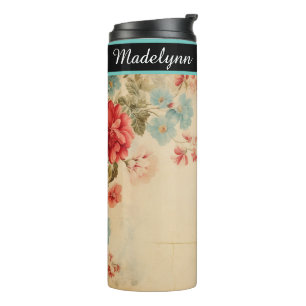 Elegant Vintage Floral Personalized Bridesmaid Thermal Tumbler