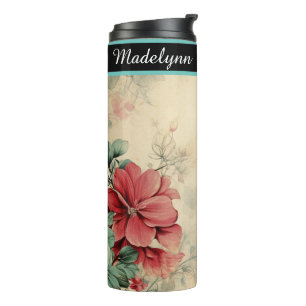 Elegant Vintage Floral Personalized Bridesmaid  Thermal Tumbler