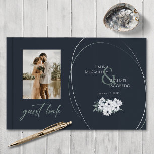 Elegant Vintage Floral Photo Teal Mint Guest Book