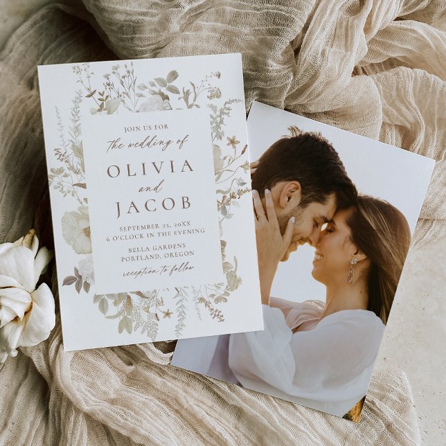 Elegant Vintage Floral Photo Wedding Invitation (Creator Uploaded)