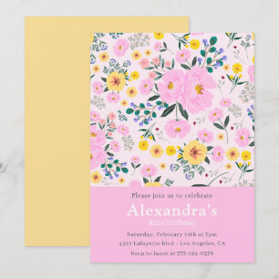 Elegant Vintage Floral Pink 92nd birthday Invitation
