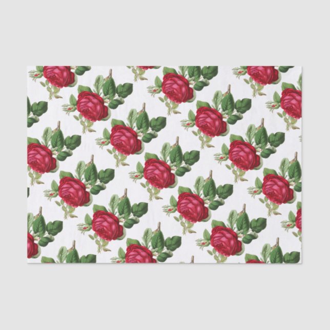 Elegant Vintage Floral Red Rose Tissue Paper (Front)